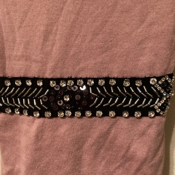 Pink Banana Republic Top Blouse Black V Neck Rhinestone Sash Belted XS - Picture 2 of 9